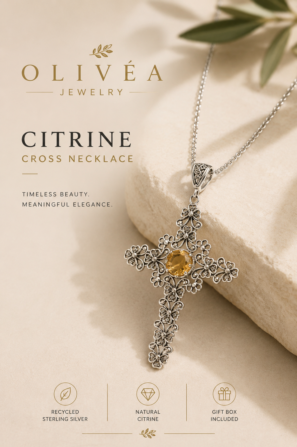 Citrine Cross Necklace